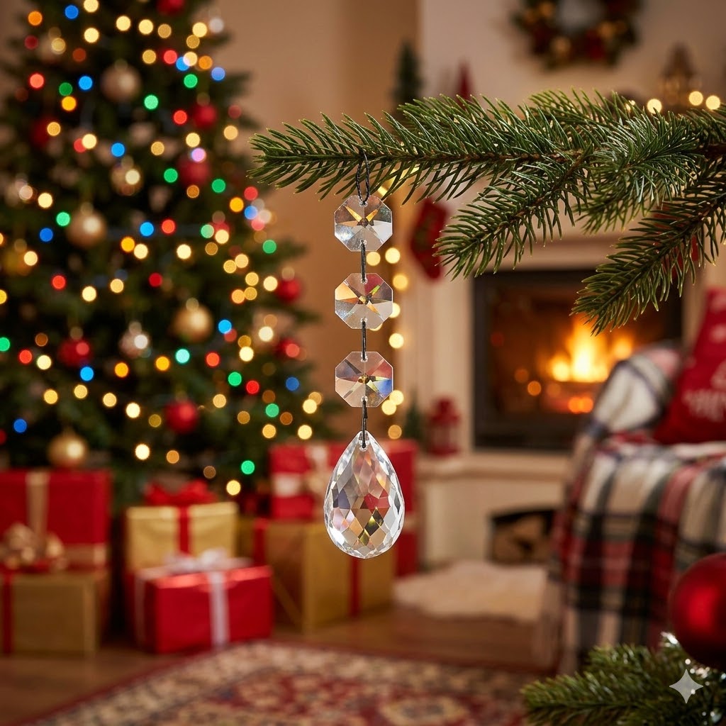 HOHIYA 30 Pcs Crystal Christmas Tree Ornaments Clear Acrylic Hanging Prisms and Garland Beads Sparkle Holiday Decoration for Wedding Centerpieces Party Chandelier and Home Decor